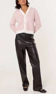 FLUFFY PINK PEARL BUTTON KNIT CARDIGAN