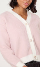 Load image into Gallery viewer, FLUFFY PINK PEARL BUTTON KNIT CARDIGAN