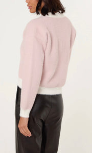 FLUFFY PINK PEARL BUTTON KNIT CARDIGAN