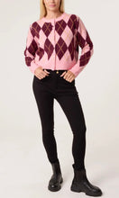 Load image into Gallery viewer, PINK AND BURGUNDY ARGYLE ROUND NECK KNIT CARDIGAN