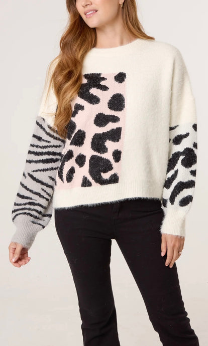 IVORY LEOPARD AND ZEBRA ABSTRACT JUMPER