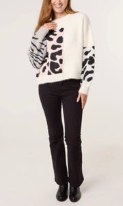 IVORY LEOPARD AND ZEBRA ABSTRACT JUMPER