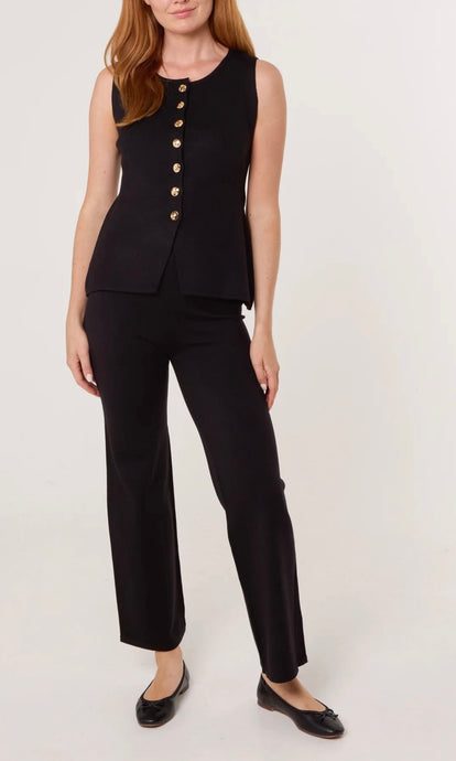 BLACK RIBBED GOLD BUTTON WAISTCOAT & TROUSER SET  Sale price