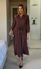 Load image into Gallery viewer, Angela Long Sleeve Maxi Shirt Dress Chocolate Suede