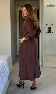 Angela Long Sleeve Maxi Shirt Dress Chocolate Suede