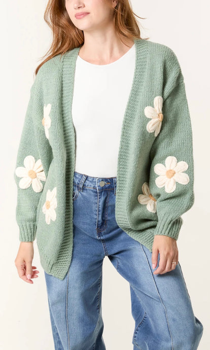 SAGE GREEN DAISY CARDIGAN