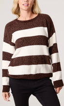 Load image into Gallery viewer, CHOCOLATE BROWN STRIPE TEXTURED COSY KNIT JUMPER