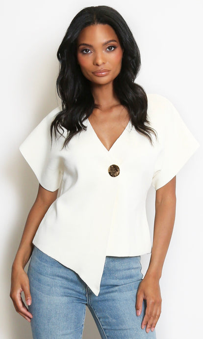 Cream Fine Knit Asymmetric Cardigan