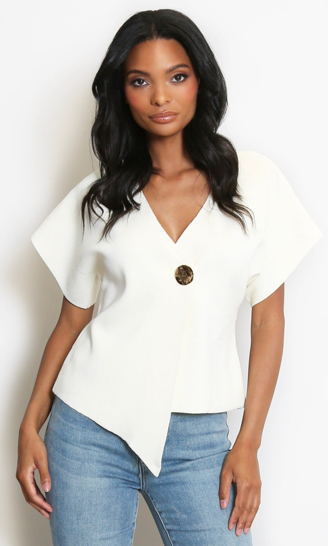 Cream Fine Knit Asymmetric Cardigan