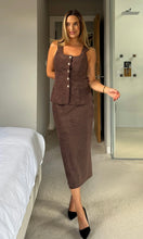 Load image into Gallery viewer, Jamie Square Neckline Suede Waistcoat Chocolate