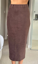 Load image into Gallery viewer, Vicky Tailored Suede Skirt Chocolate