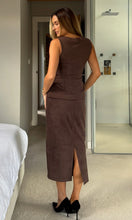 Load image into Gallery viewer, Vicky Tailored Suede Skirt Chocolate