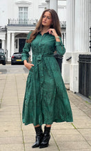 Load image into Gallery viewer, Angela Long Sleeve Maxi Shirt Dress Green Animal