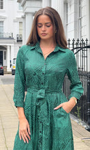 Load image into Gallery viewer, Angela Long Sleeve Maxi Shirt Dress Green Animal