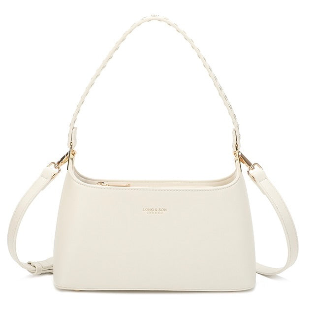 Cream Shoulder Bag with Crossbody Strap
