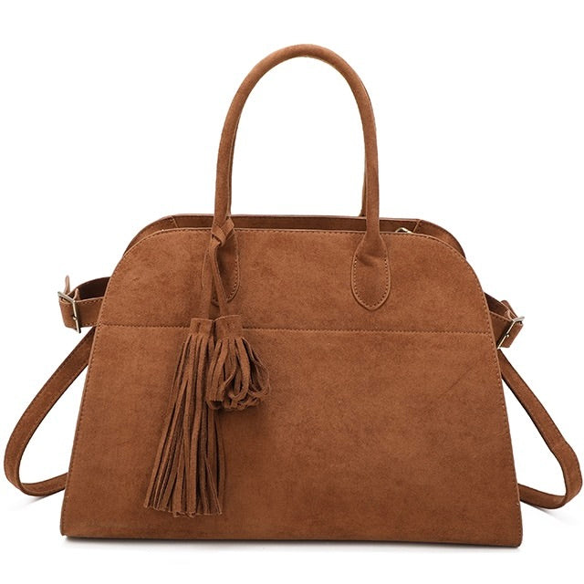 Tan Suedette Tassel Bag