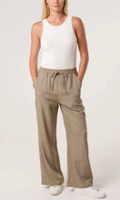 Load image into Gallery viewer, KHAKI ELASTICATED PINSTRIPE WIDE LEG TROUSERS