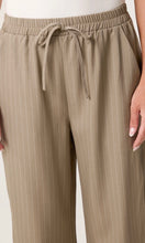 Load image into Gallery viewer, KHAKI ELASTICATED PINSTRIPE WIDE LEG TROUSERS