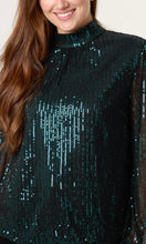 Load image into Gallery viewer, GREEN SEQUIN HIGH NECK PUFFBALL TOP