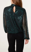 Load image into Gallery viewer, GREEN SEQUIN HIGH NECK PUFFBALL TOP