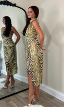 Load image into Gallery viewer, Alessia Halter Neck Midi Dress Green Animal Print