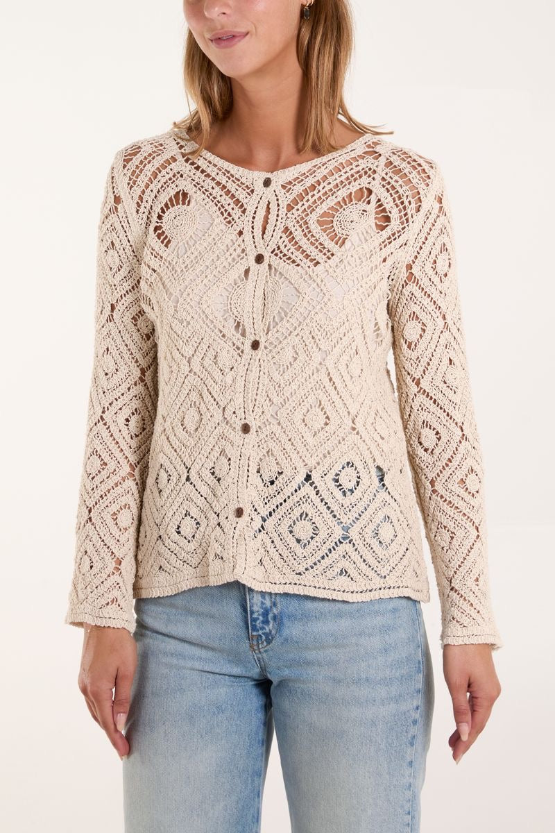 DIAMOND CROCHET STRAIGHT CARDIGAN