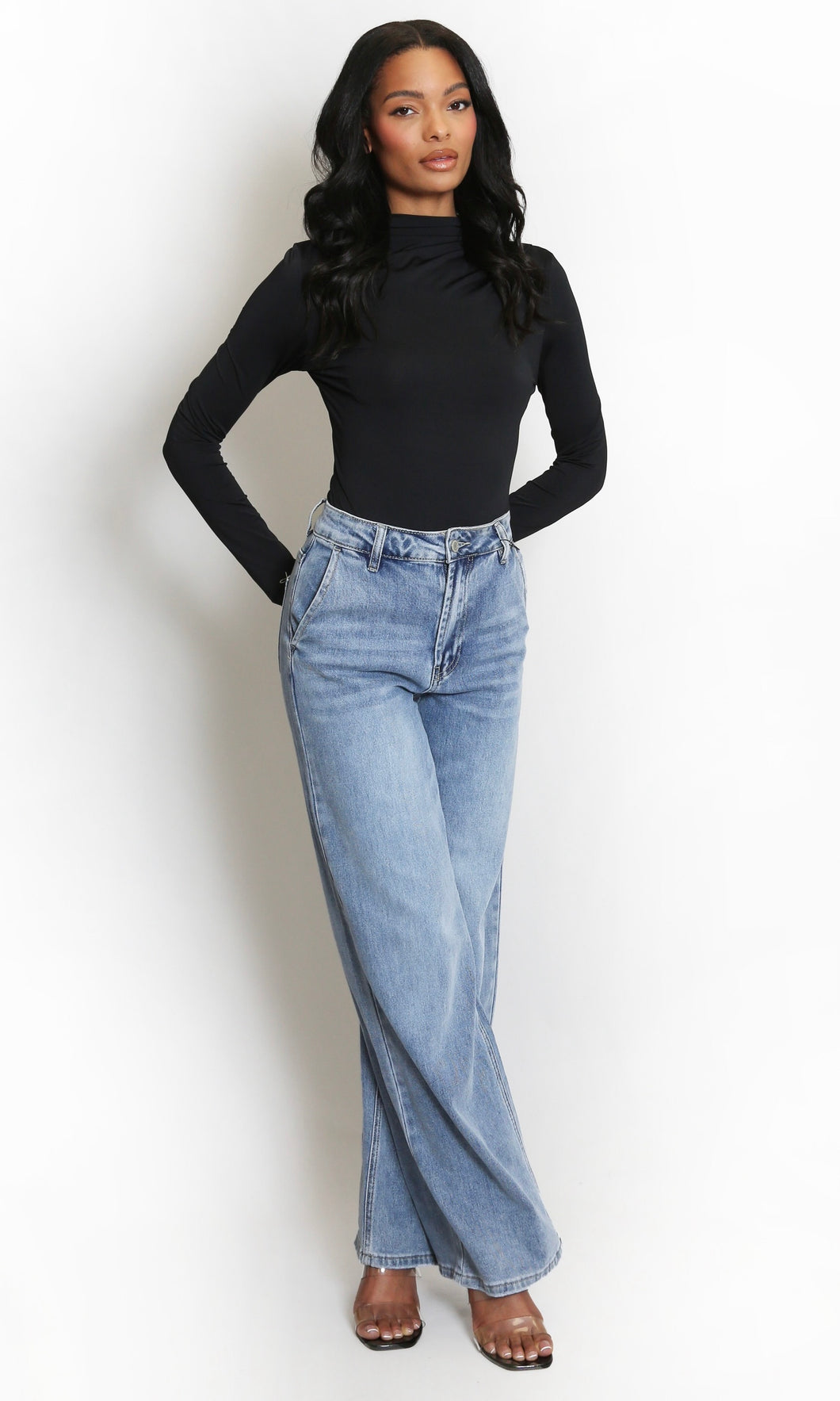 Washed Mid Blue Dad Fit Jeans