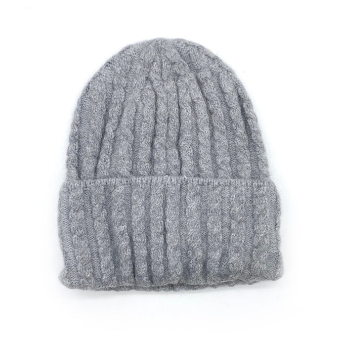 Grey Soft Cable Knit Beanie Hat