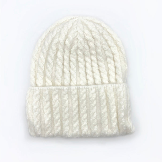 Ivory Soft Cable Knit Beanie Hat