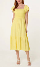 Load image into Gallery viewer, Yellow Shirred Smock Midi Dress