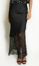 Load image into Gallery viewer, Black Asymmetric Lace Hem Satin Skirts