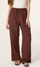 Load image into Gallery viewer, Brown Crinkle Tie Waist Wide Leg Trouser