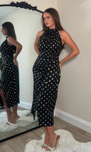 Load image into Gallery viewer, Alessia Halter Neck Midi Dress In Black and Gold