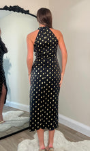 Load image into Gallery viewer, Alessia Halter Neck Midi Dress In Black and Gold