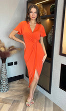 Load image into Gallery viewer, Burnt Orange Short Sleeve Ring Detail Wrap Midi Dress