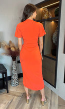 Load image into Gallery viewer, Burnt Orange Short Sleeve Ring Detail Wrap Midi Dress