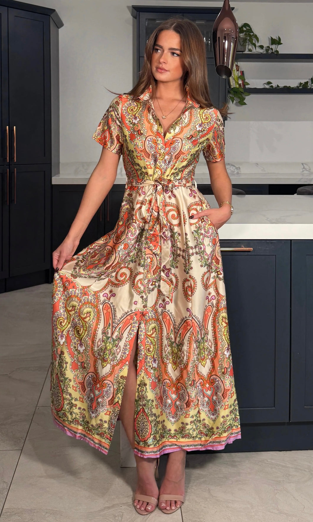 Aurora Maxi Border Print Shirt Dress Purple