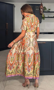 Aurora Maxi Border Print Shirt Dress Purple