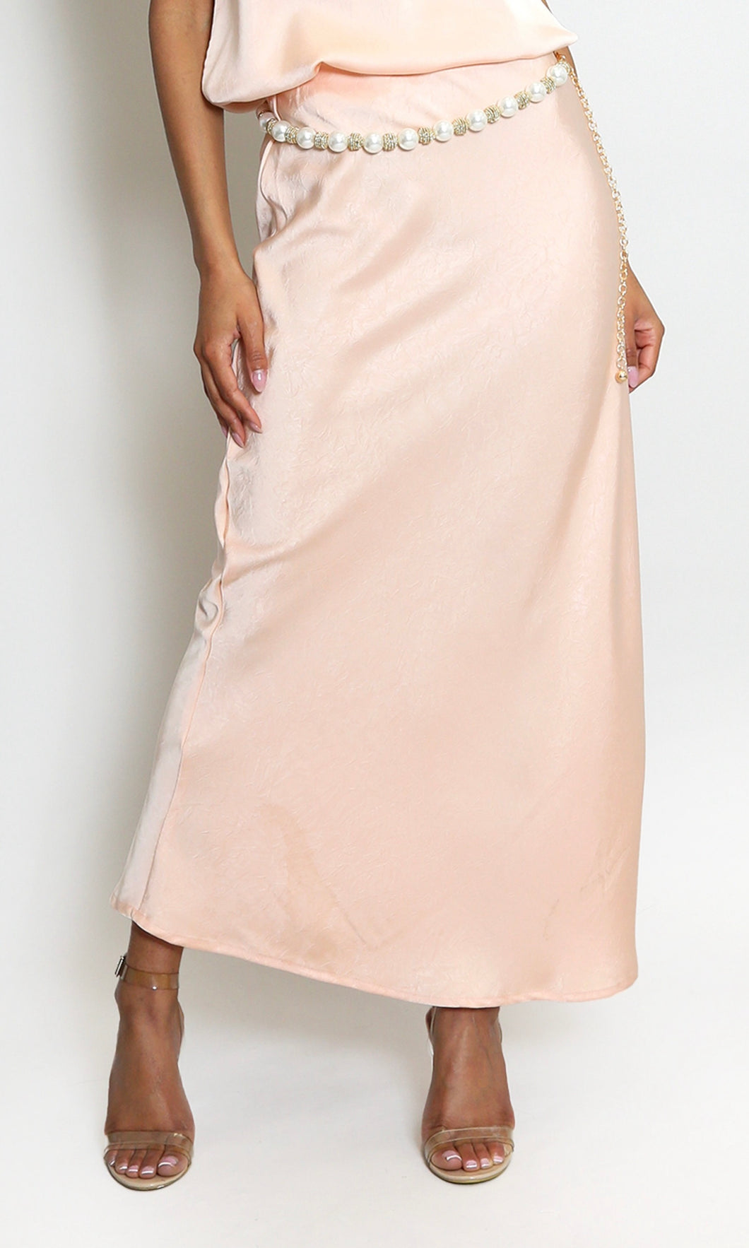 Pink Satin High Waist A-Line Maxi Skirt