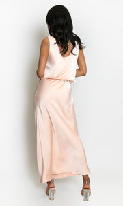 Pink Satin High Waist A-Line Maxi Skirt