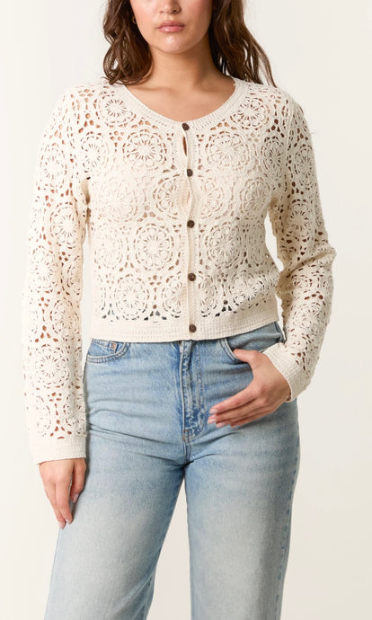 CIRCULAR FLORAL CROCHET CARDIGAN