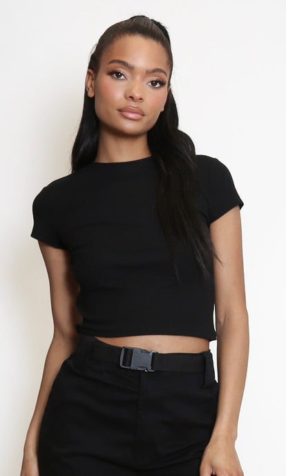 Black Ribbed Crop Top