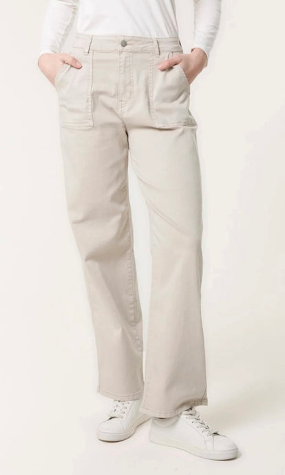 CREAM WIDE LEG COTTON TROUSER JEANS