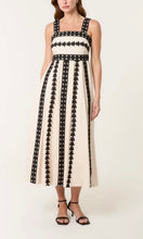 Load image into Gallery viewer, CREAM AND BLACK EMBROIDERY DETAIL STRAPPY MIDI DRESS