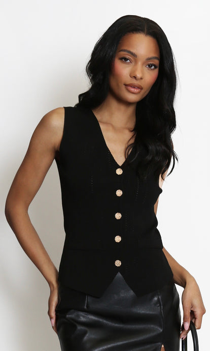 Black  Fine Knit Waistcoat