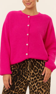 Round Neck Long Sleeve Mohair Cardigan