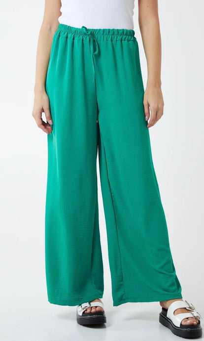 GREEN DRAWSTRING VISCOSE CREPE TROUSER