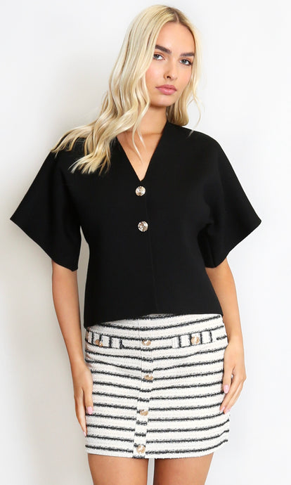 Black Fine Knit Short Sleeve Cardigan