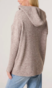 TAUPE RIBBED SOFT KNIT HOODIE