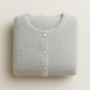 Round Neck Long Sleeve Mohair Cardigan